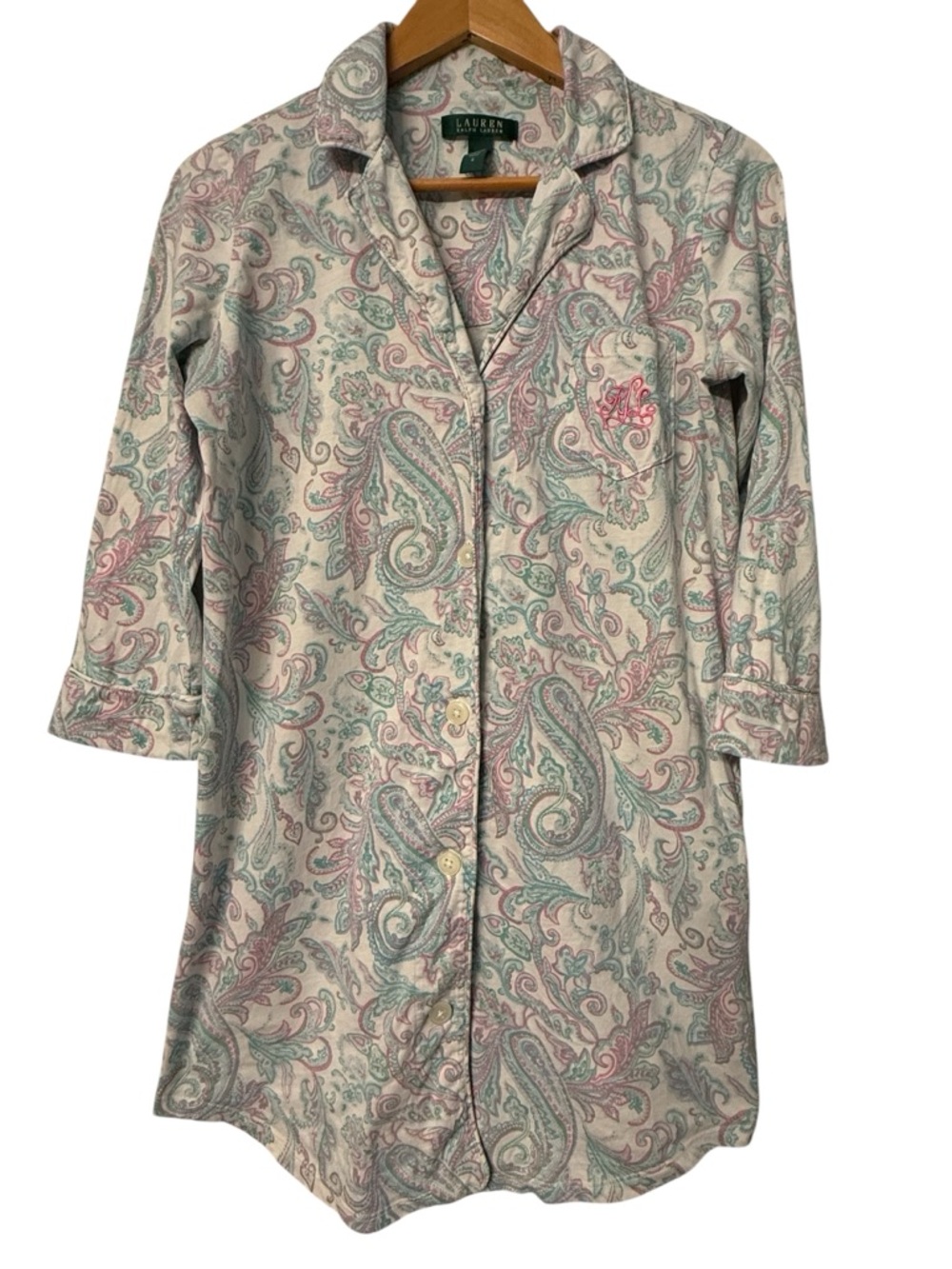 Lauren Ralph Lauren Paisley Nightshirt Small Cotton Button Front Sleep Shirt
